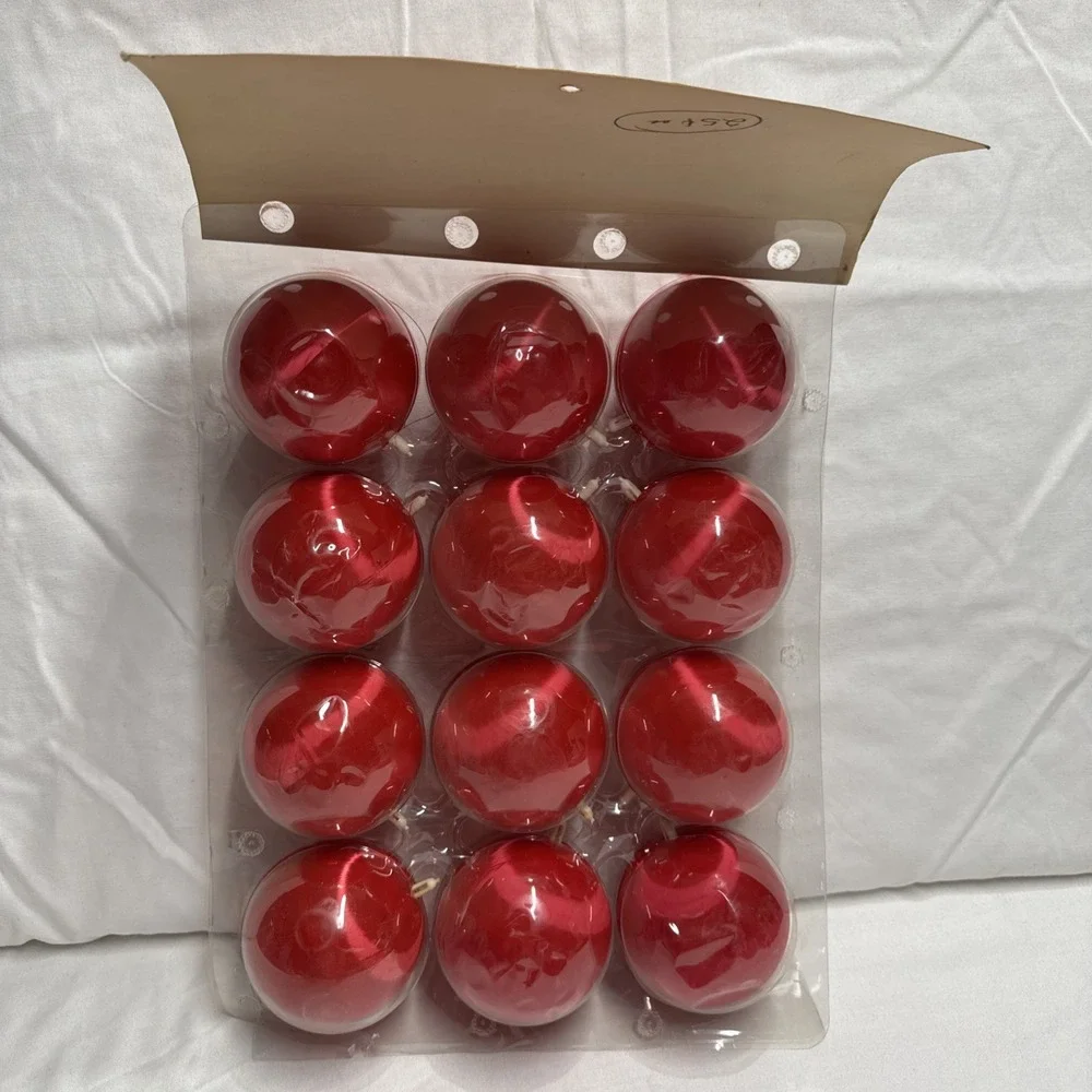 Vintage Red Satin Ornament Balls 12 Pack New